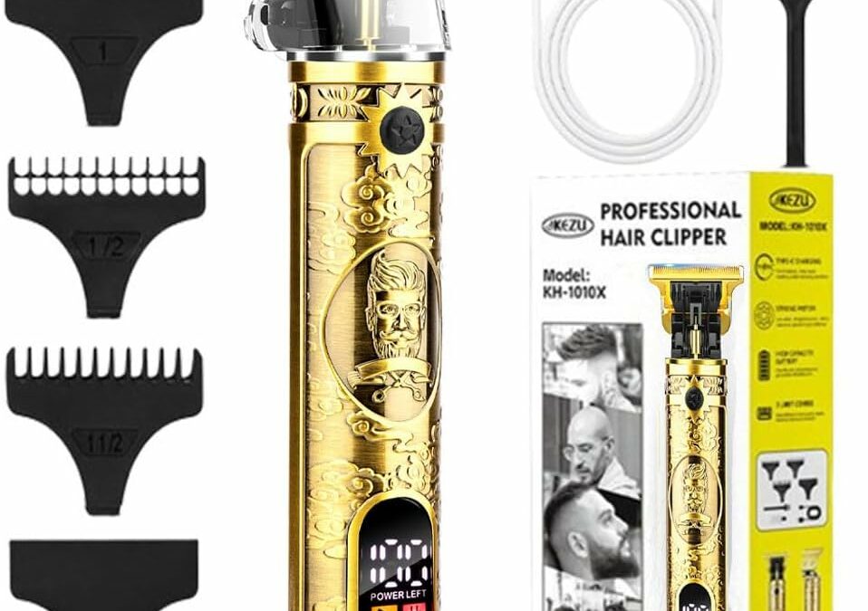 Hair Clippers for Men, Professional Hair Trimmer Barber Cordless Zero Gapped Hair Clippers with LCD Display, Mens Beard Trimmer T Liners Shavers Edgers Clipper for Hair Cutting, Golden
