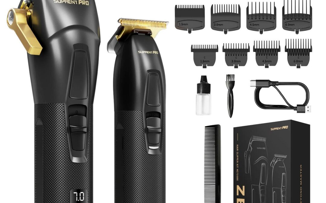 Professional Hair Clippers for Men- USB-C Rechargeable Barber Hair Trimmer & T-Blade Trimmer Combo with 5V-Boost Technology- Cordless Clippers- LED Display Black