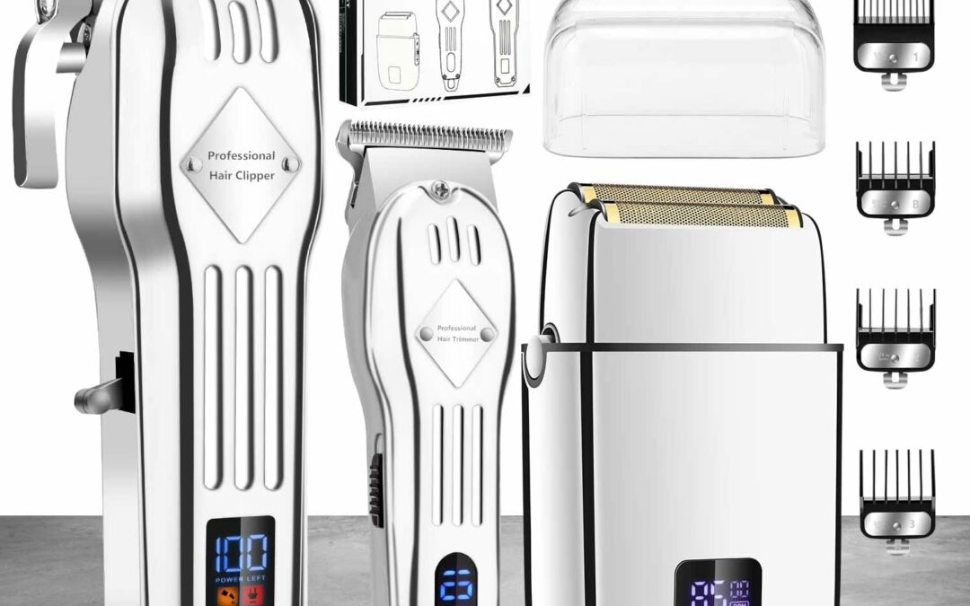 Karrte Professional Hair Clippers/Hair Trimmer/Beard Shaver Kit for Men – Cordless Barber Clipper Hair Cutting Kit, Beard T Outliner Trimmers Haircut Grooming Kit,Gifts for Men (Silver)