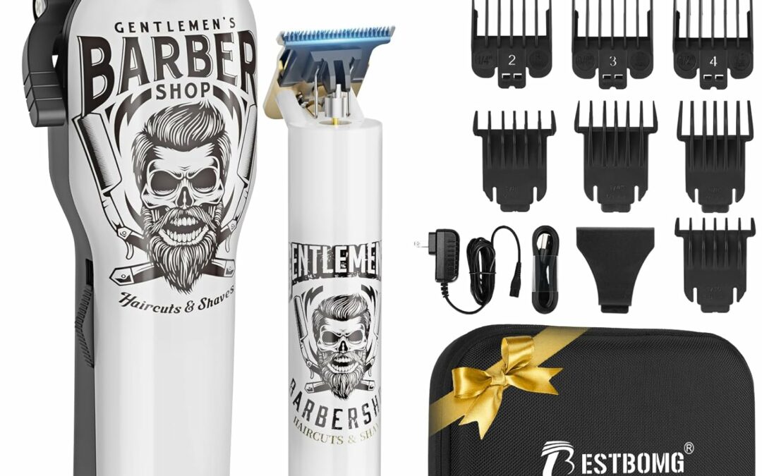 BESTBOMG Hair Clippers & Trimmer Ceramic T-Blade Cordless Haircut Sets Rechargeable 2000mAh/1200mAh with 10 Guide Combs & for Men/Father/Husband/Boyfriend