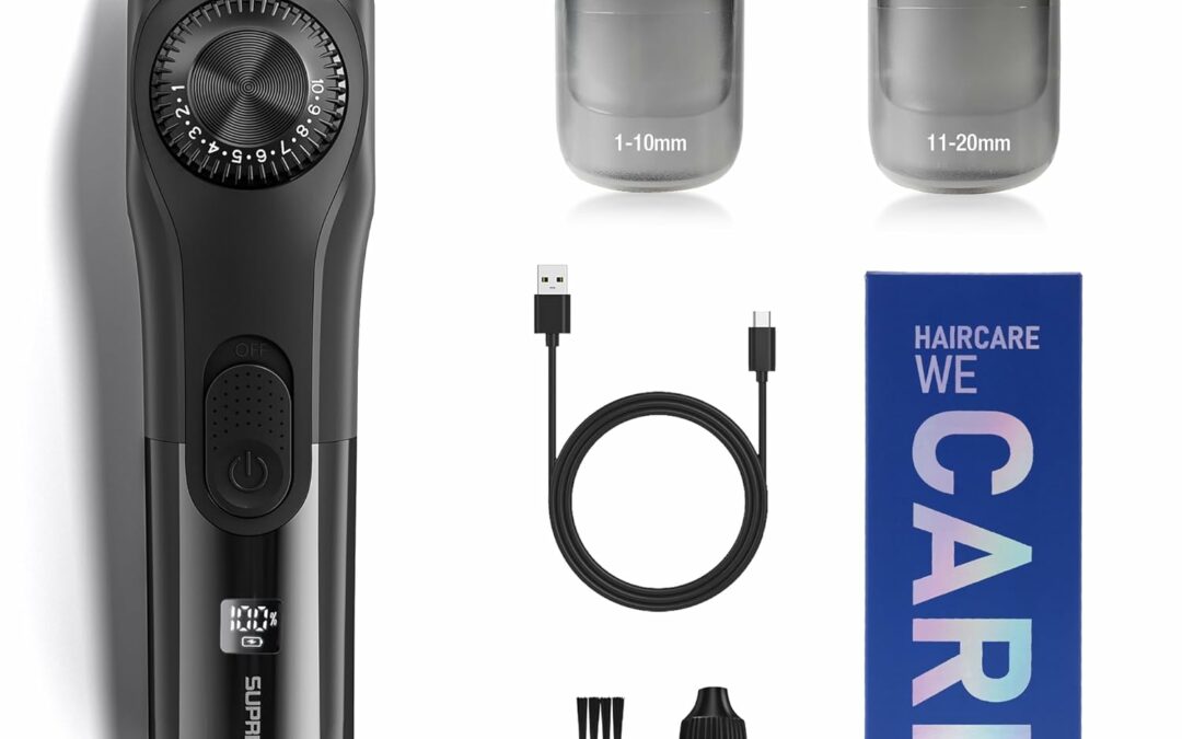 SUPRENT Adjustable Beard Trimmer for Men, Cordless Electric Beard Trimmer with Precision Dial, USB Rechargeable 19 Length Settings Mustache Trimmer for Mens Gifts