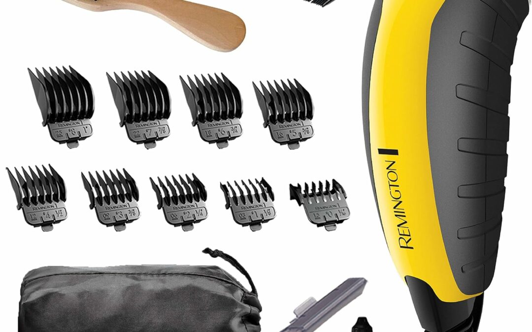 Remington HC5855 Virtually Indestructible Haircut Kit & Beard Trimmer, Hair Clippers for Men (15 pieces) , Yellow