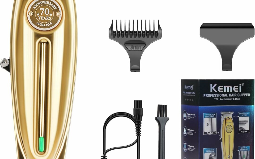 KEMEI Professional Beard & Hair Trimmer for Men, Cordless T-Blade Trimmers, Electric Hair Clippers for Barbers and Stylists, All Body Grooming-Model 1949 Gold