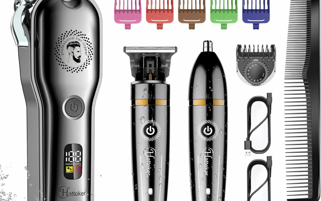 Hatteker Hair Clipper Cordless Barber Clipper T-Blade Beard & Nose Trimmer Grooming Kit Professional IPX7 Waterproof