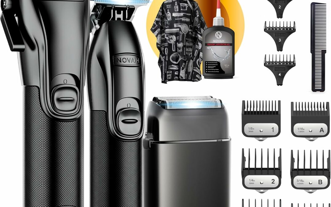 Novah Professional Barber Clippers and Trimmer Set – Foil Shaver Professional Hair Clippers for Men, Mens Cordless Hair Clipper for Barbers Haircut Kit, Fade